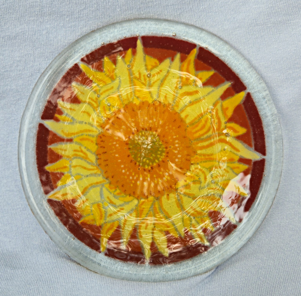 Peggy Karr Fused Art Glass 6" Tuscan Sunflower Plate TS06P Vintage Original Box